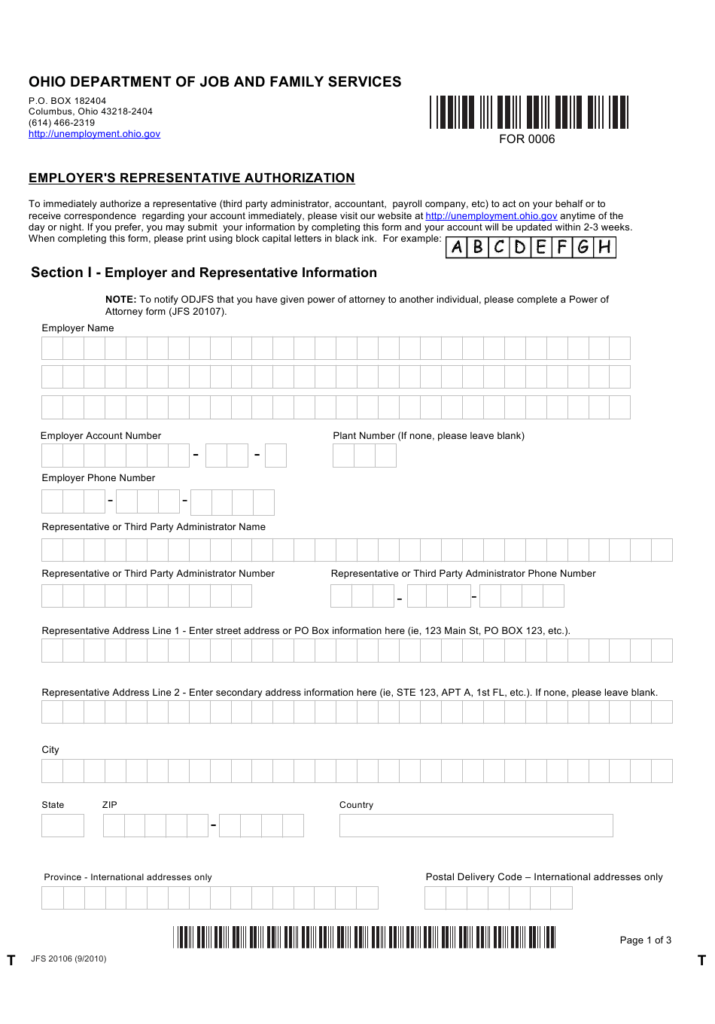 Form JFS20106 Download Fillable PDF Or Fill Online Employer s 