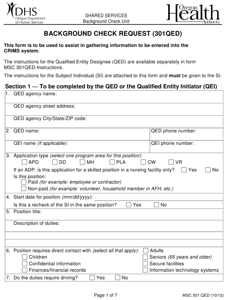 Form MSC301 QED Download Printable PDF Or Fill Online Background Check