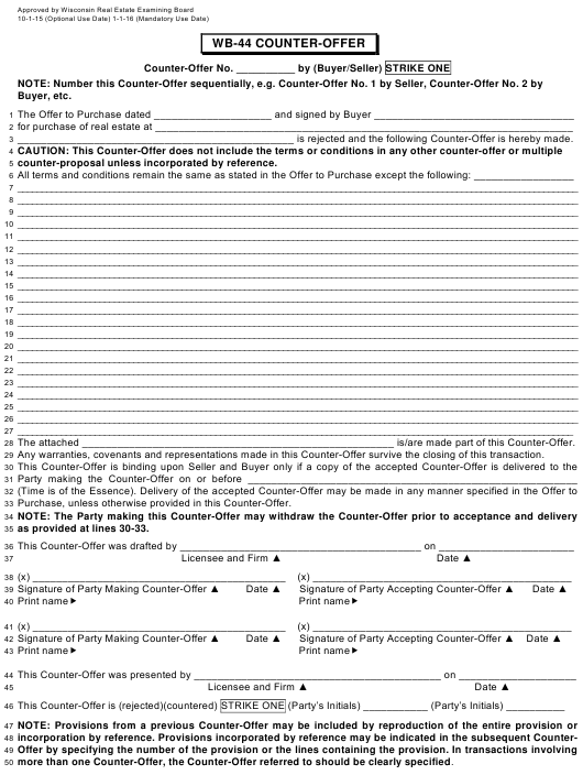 Form WB 44 Download Printable PDF Or Fill Online Counter Offer 