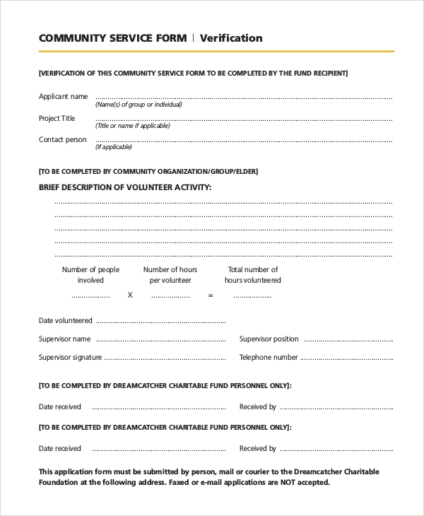 FREE 10 Sample Community Service Forms In PDF MS Word