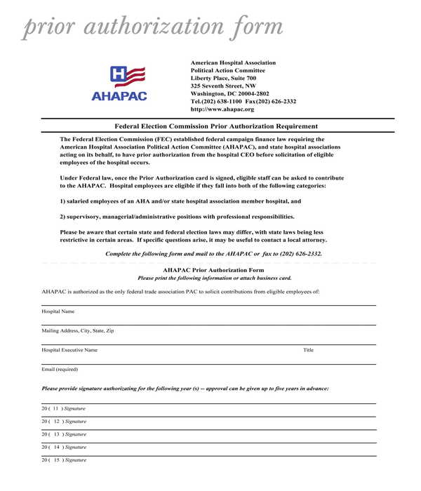 FREE 11 Prior Authorization Forms In PDF MS Word