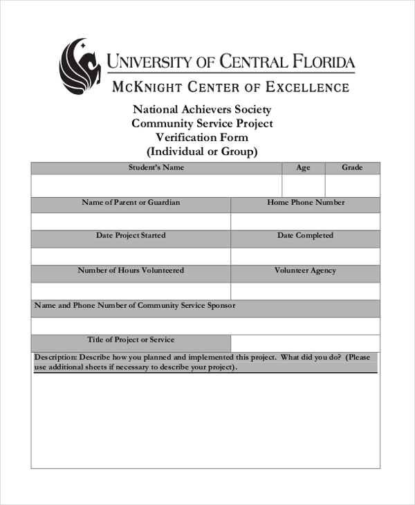 FREE 11 Sample Community Service Forms In PDF MS Word