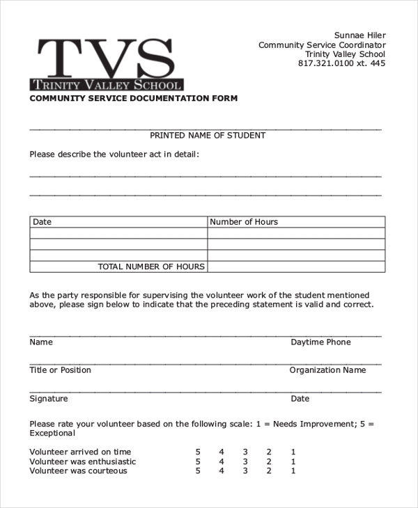 FREE 11 Sample Community Service Forms In PDF MS Word