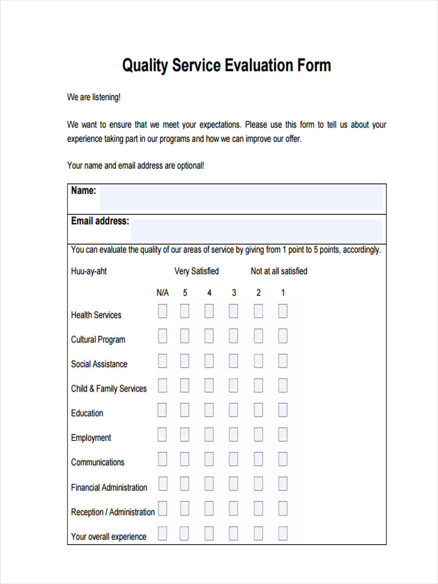 FREE 13 Sample Service Evaluation Forms In MS Word PDF