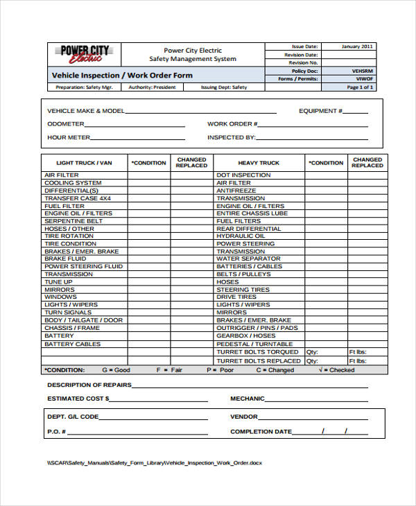 FREE 22 Sample Work Order Forms In PDF MS Word Excel