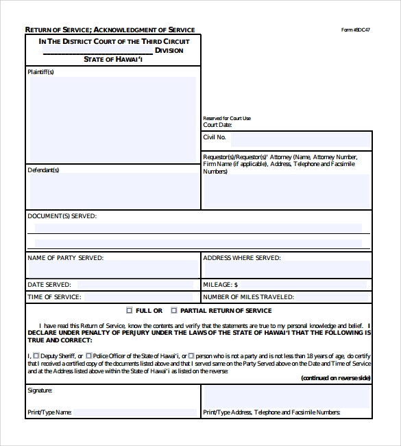 FREE 23 Sample Acknowledgement Of Service Forms In PDF MS Word