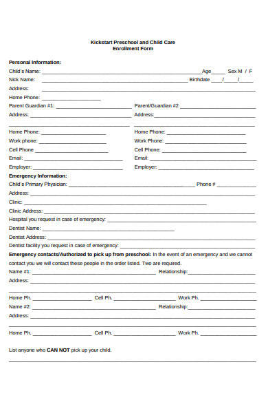 FREE 49 Childcare Registration Forms In PDF Ms Word