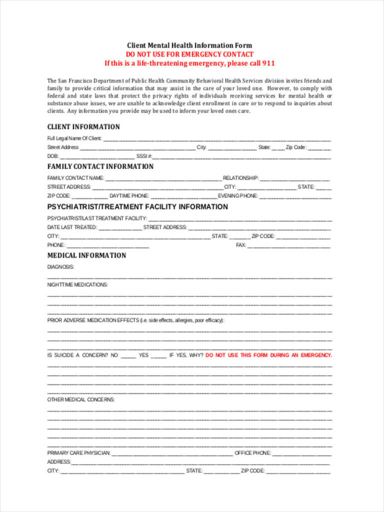 FREE 8 Mental Health Forms In PDF Ms Word ServiceForm