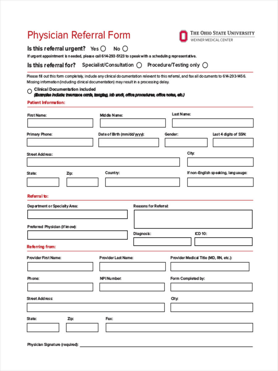 FREE 8 Sample Medical Referral Forms In PDF Ms Word