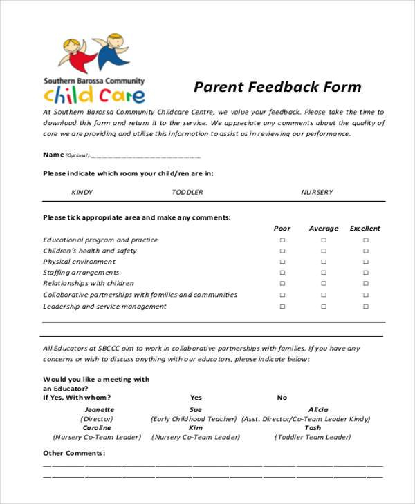 FREE 8 Sample Parent Feedback Forms In PDF MS Word