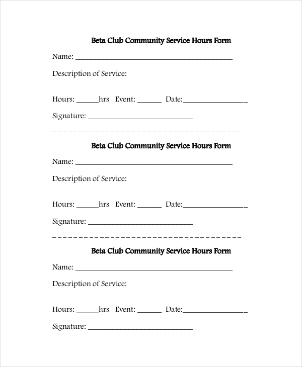 FREE 9 Sample Service Hours Forms In PDF Word