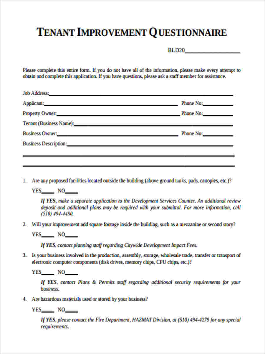 FREE 9 Sample Tenant Questionnaire Forms In MS Word PDF