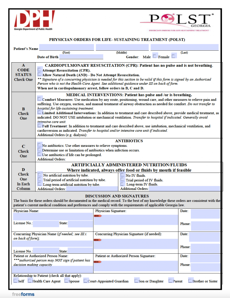 Free Georgia Advance Directive Form Medical POA Living Will PDF