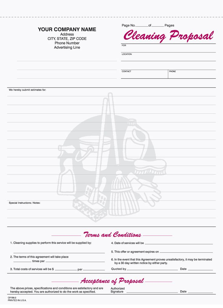 Free Printable Cleaning Proposal Forms Free Printable Cleaning