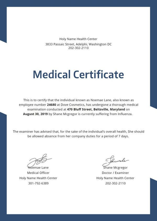 General Medical Certificate Template For Free Free Premium Templates