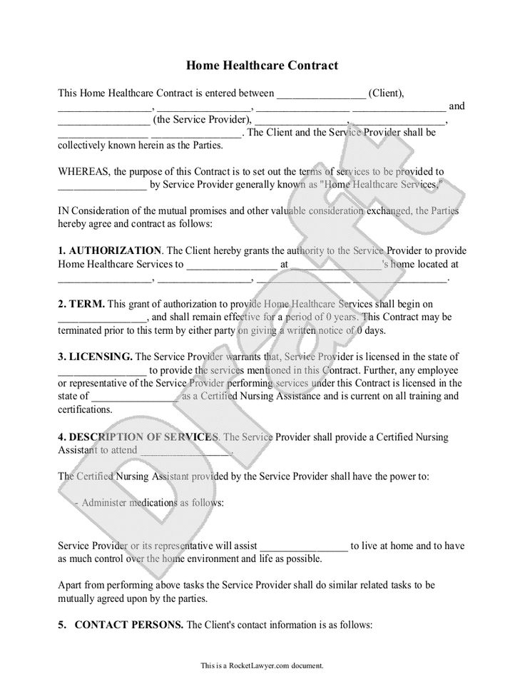 Home Health Care Contract Agreement Template with Sample Home 