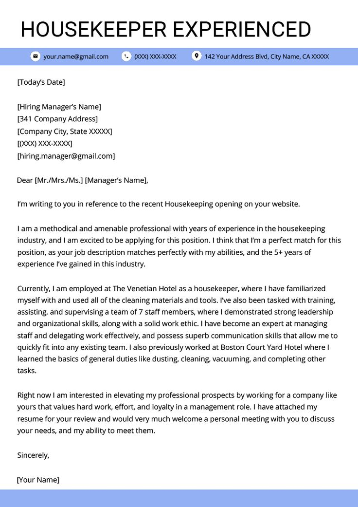 Housekeeper Experienced Cover Letter Example Template RG Cover 