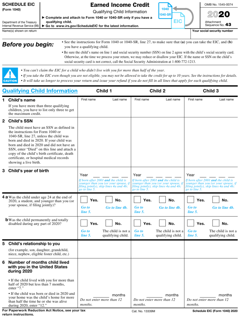 IRS Form 1040 Schedule EIC Download Fillable PDF Or Fill Online Earned