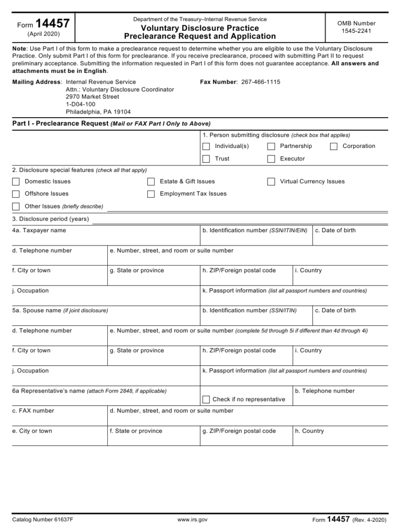 IRS Form 14457 Download Fillable PDF Or Fill Online Voluntary