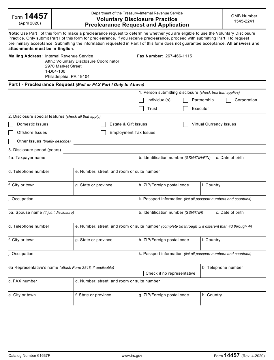 IRS Form 14457 Download Fillable PDF Or Fill Online Voluntary 