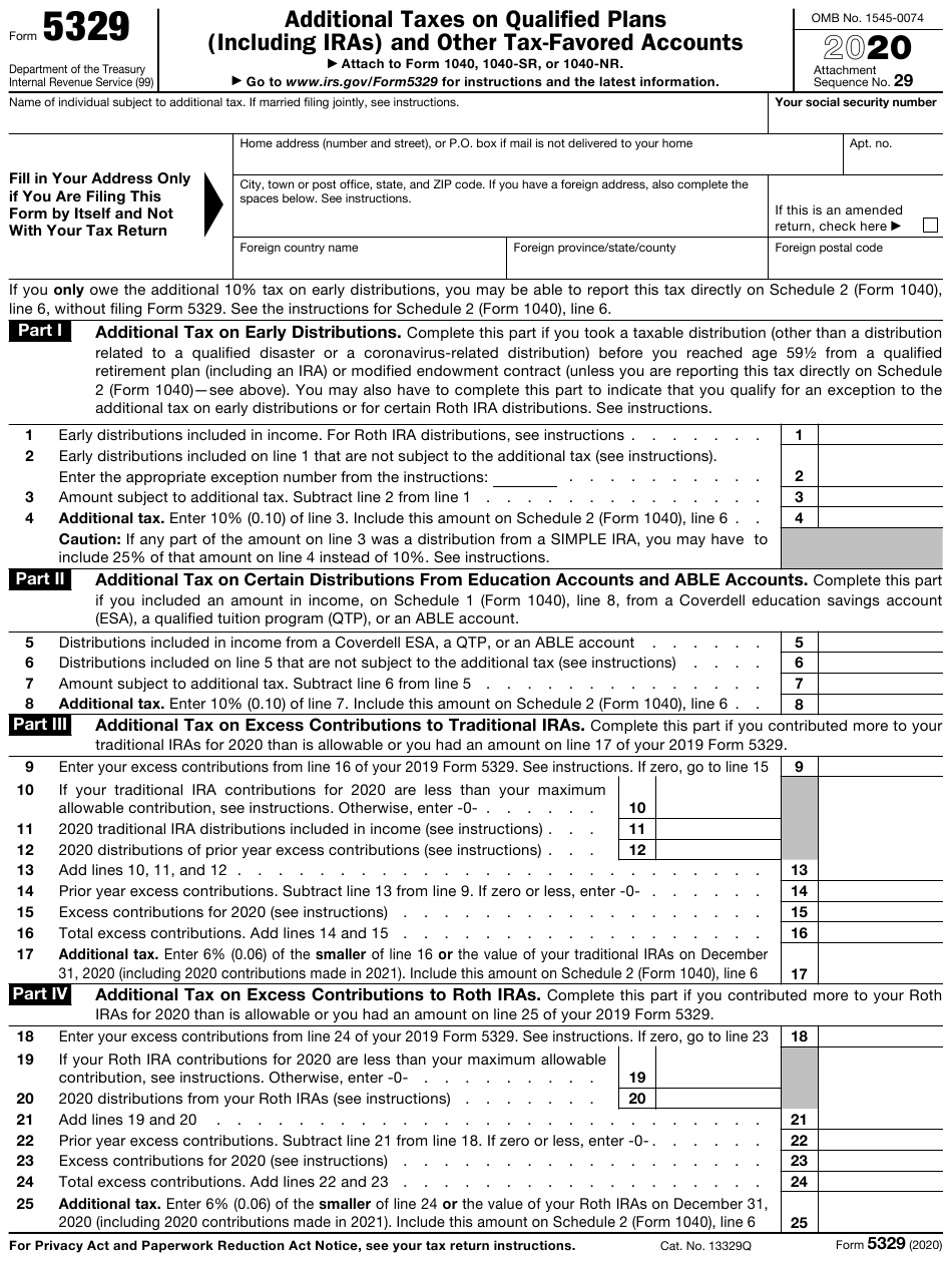 IRS Form 5329 Download Fillable PDF Or Fill Online Additional Taxes On 