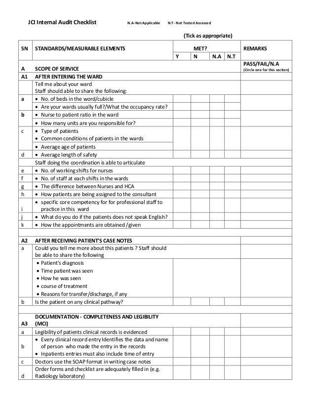 JCI Internal Audit Checklist N A Not Applicable N T Not Tested 