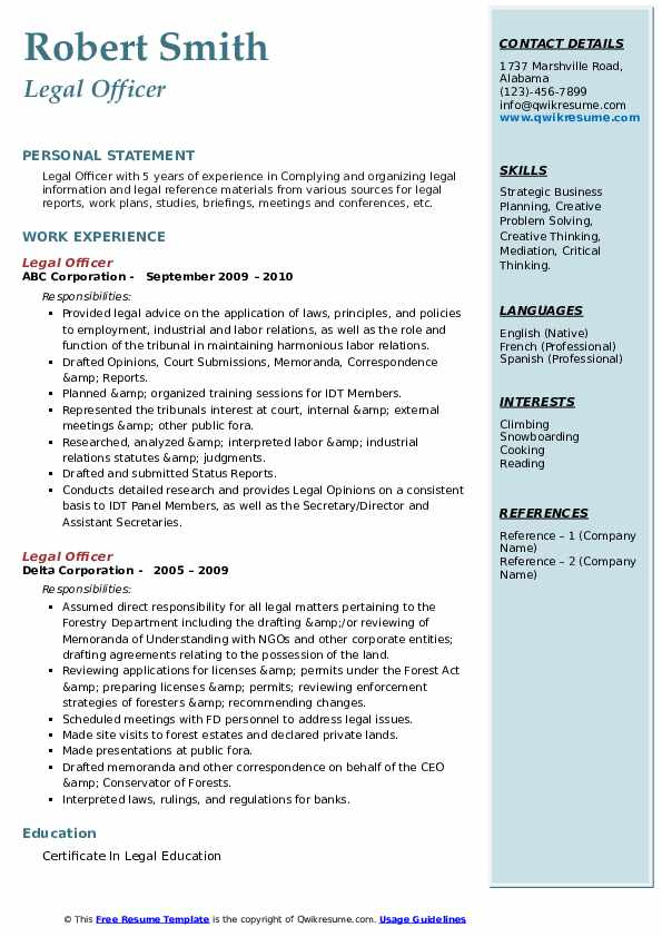 Legal Officer Resume Samples QwikResume