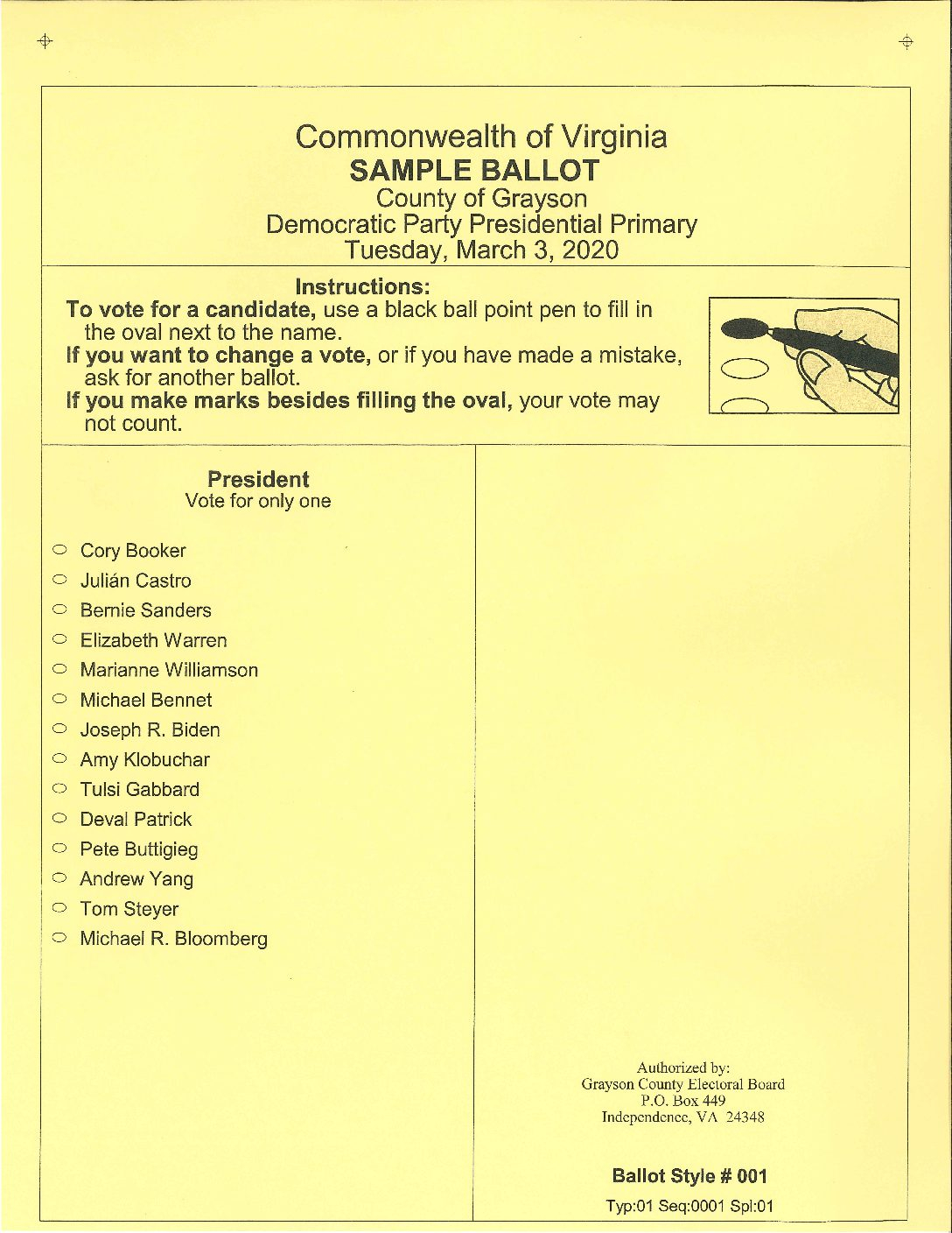 March 3 2020 Dem Primary Sample Ballot Grayson County Government