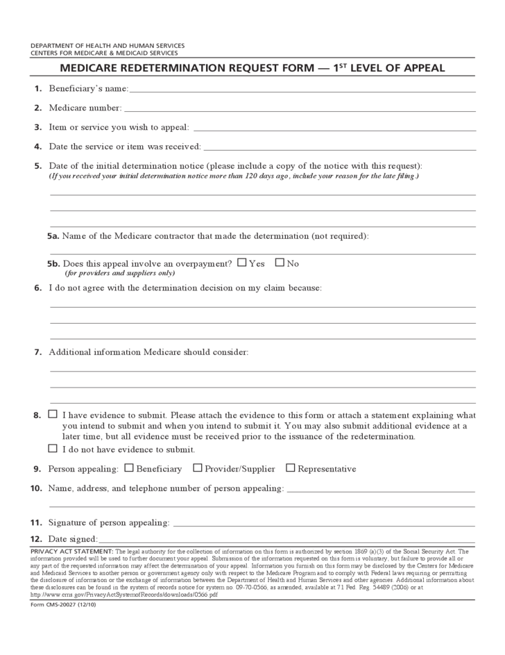 Medical Redetermination Request Form 1st Level Of Appeal Free Download