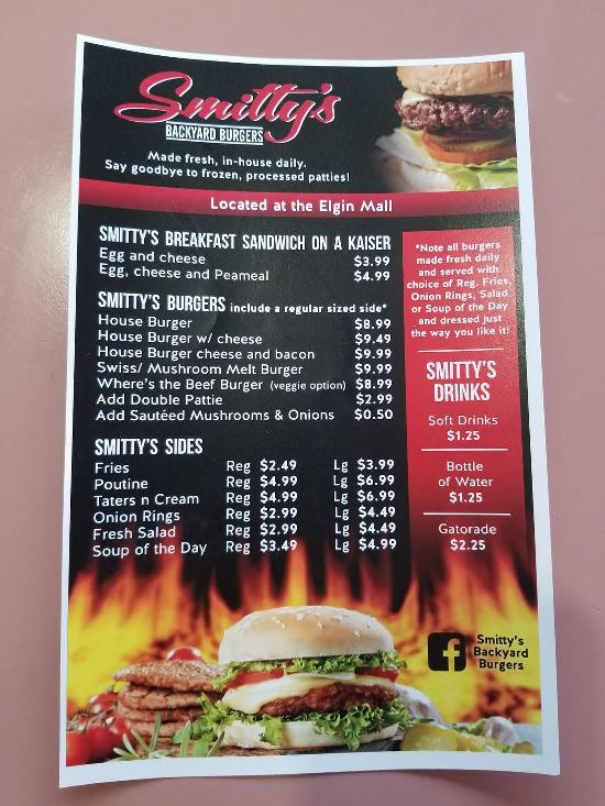 Menu At Elgin s Backyard Burgers Restaurant Saint Thomas