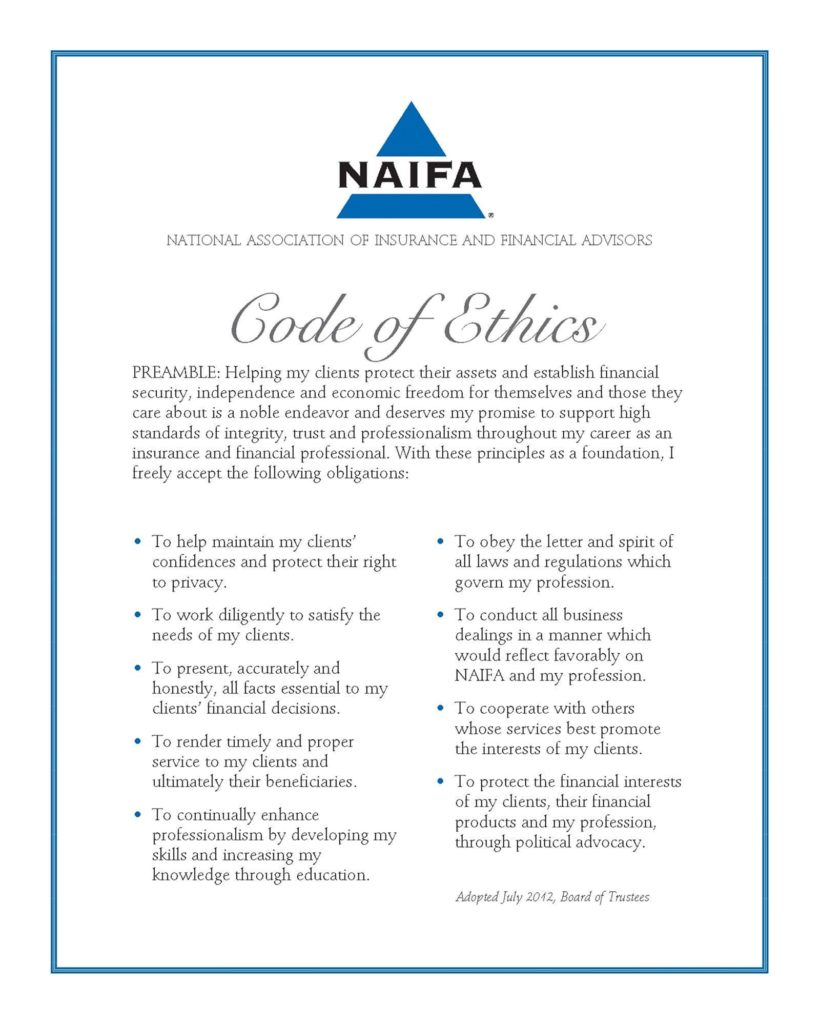 NAIFA Code Of Ethics Dennis Young Insurance Agency Inc 