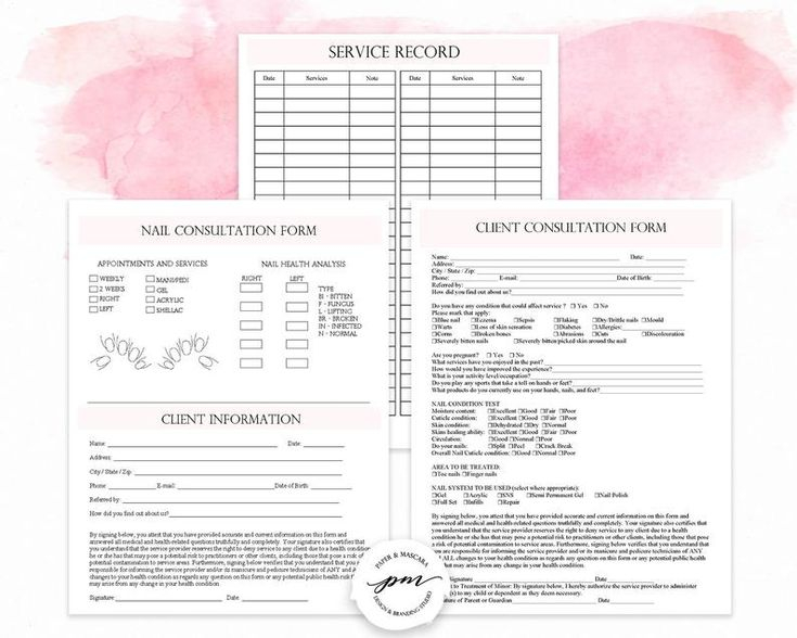 Nail Technician Forms Pink Nail Artist Client Forms Nail Etsy Nail 