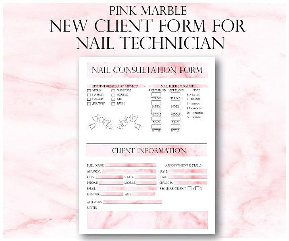 Nail Technician New Client Form Nail Technician Consultation Form 