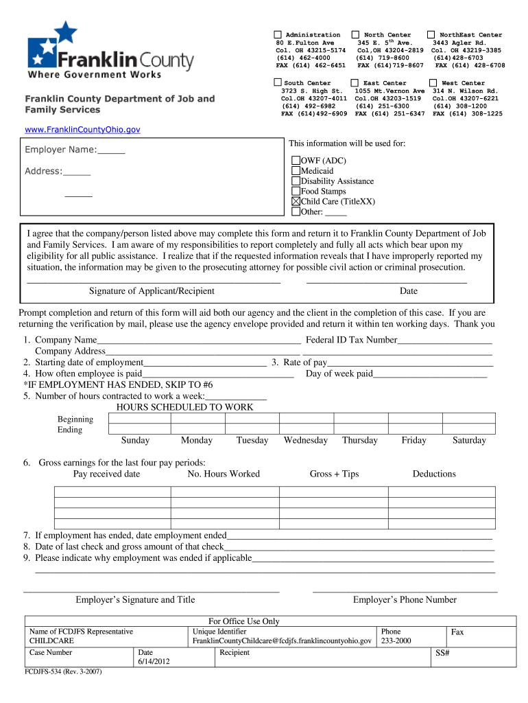 Odjfs Employment Verification Form Fill Out And Sign Printable PDF 