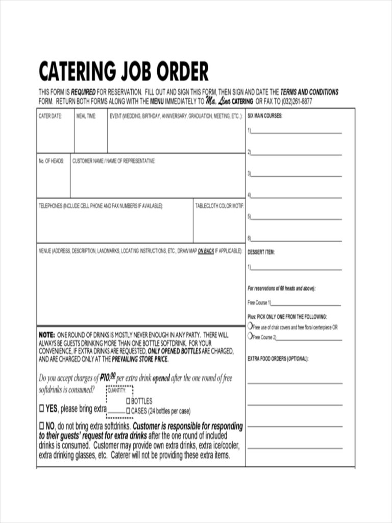 Order For Catering Job