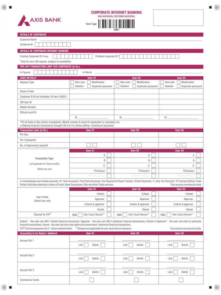  PDF Axis Bank Corporate Internet Banking Form PDF Download InstaPDF