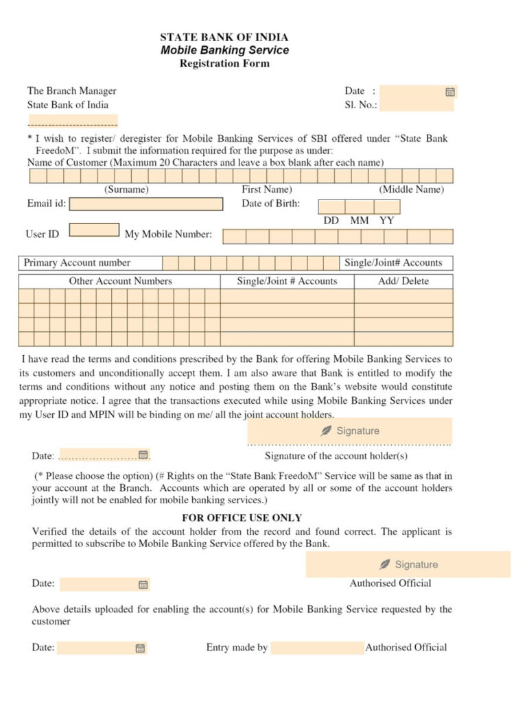 PDF SBI Mobile Banking Registration Form PDF Download InstaPDF