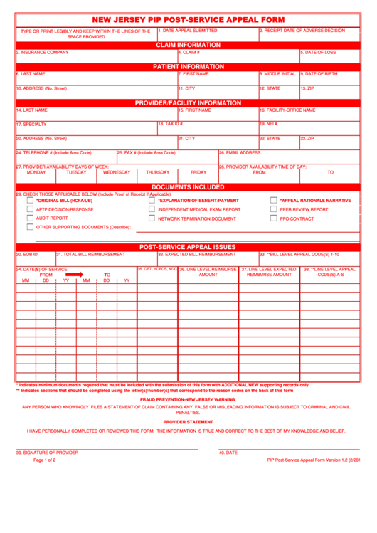 Pip Post Service Appeal Form Printable Pdf Download