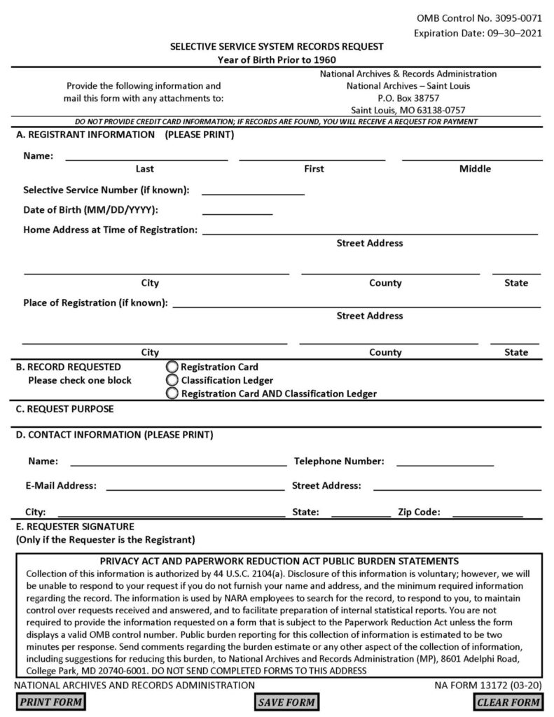 Printable Forms Selective Service System Selective Service System