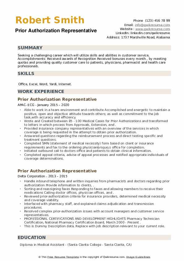 Prior Authorization Representative Resume Samples QwikResume