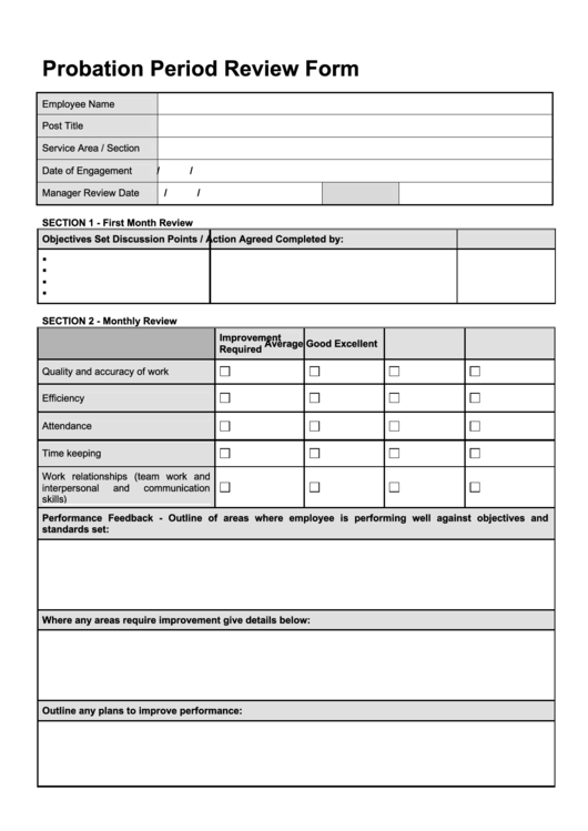 Probation Period Review Form Printable Pdf Download