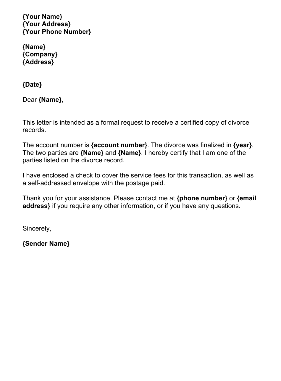 Request For Divorce Records Letter Template Download Printable PDF 