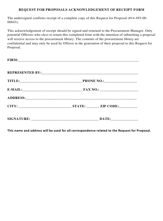 Request For Proposals Acknowledgement Of Receipt Form Download 