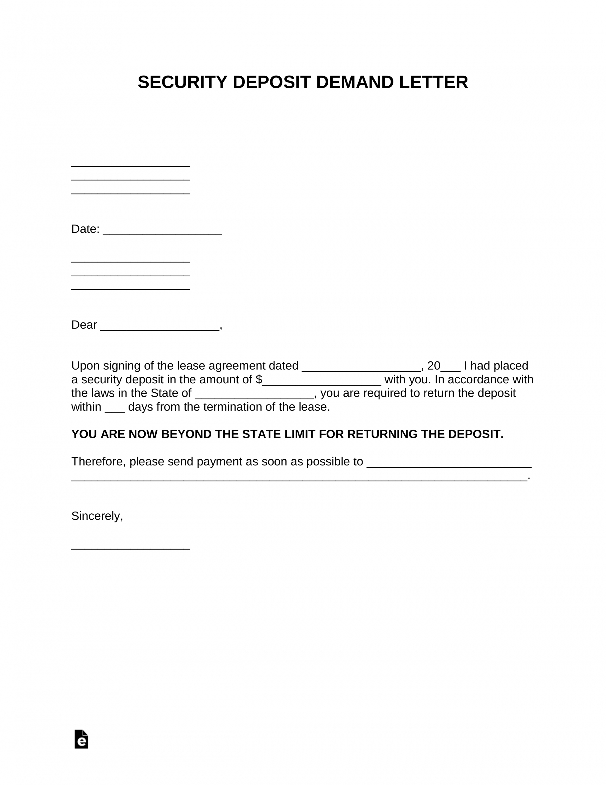 Request For Return Of Security Deposit Form