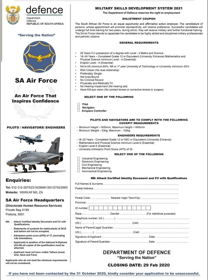 S A Air Force Recruitment APPLICATION FORM