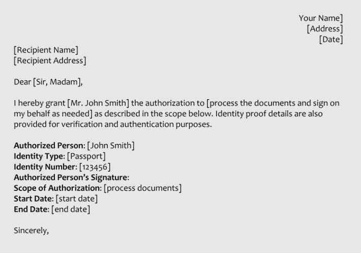 Sample Authorization Letters To Process Documents On Your Behalf