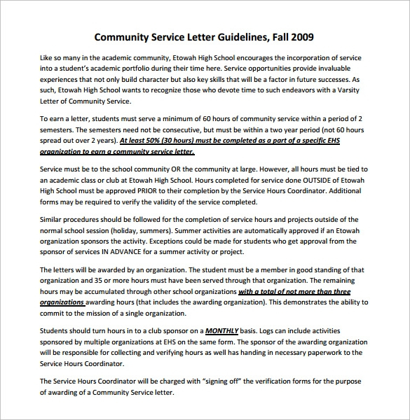 Sample Community Service Letter 7 Download Free Documents In PDF Word