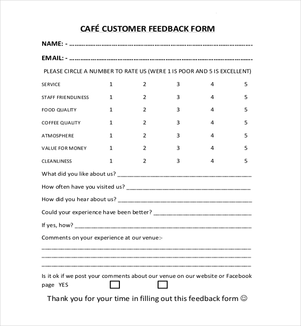 Sample Customer Feedback Form 22 Free Documents In PDF