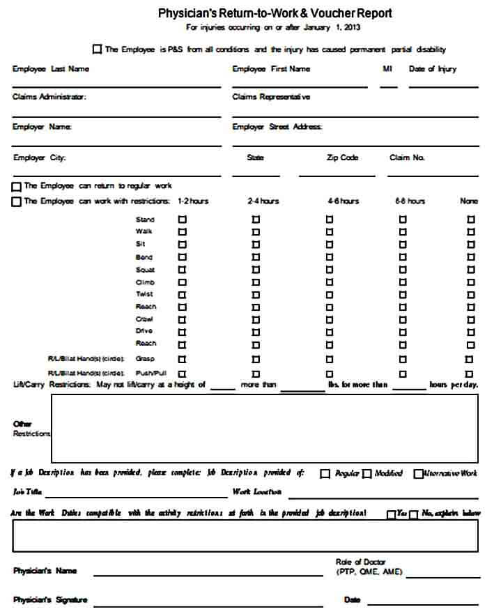 Sample Return To Work Medical Form Mous Syusa