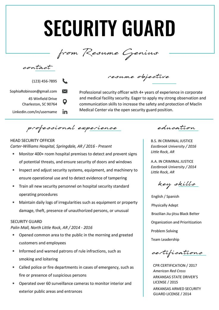 Security Guard Resume Sample Writing Tips Resume Genius Regarding 